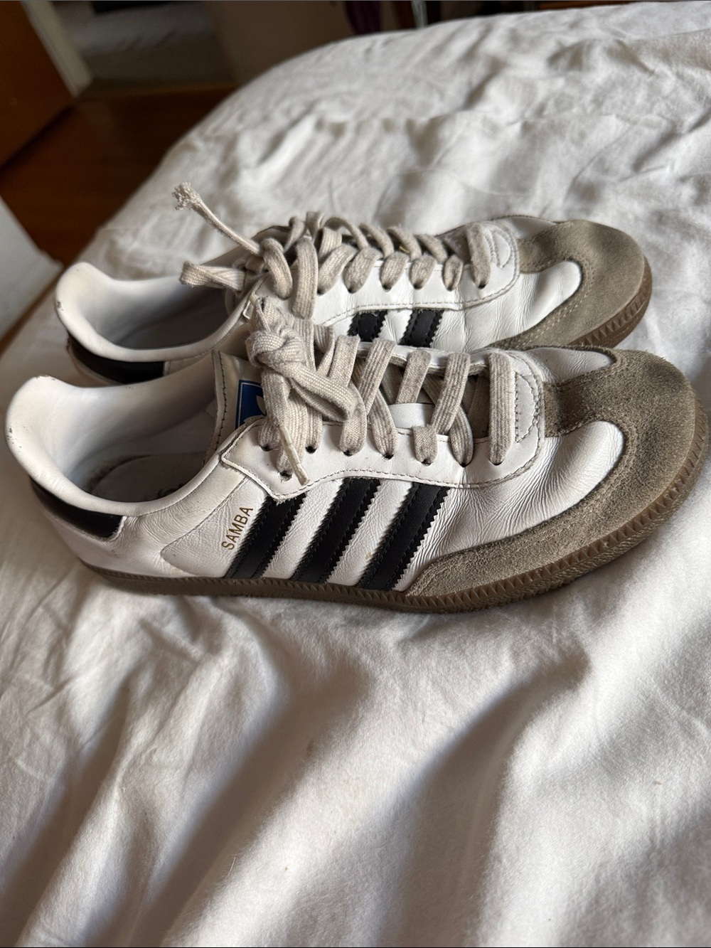 adidas Samba White Black Suede-Trim Sneakers